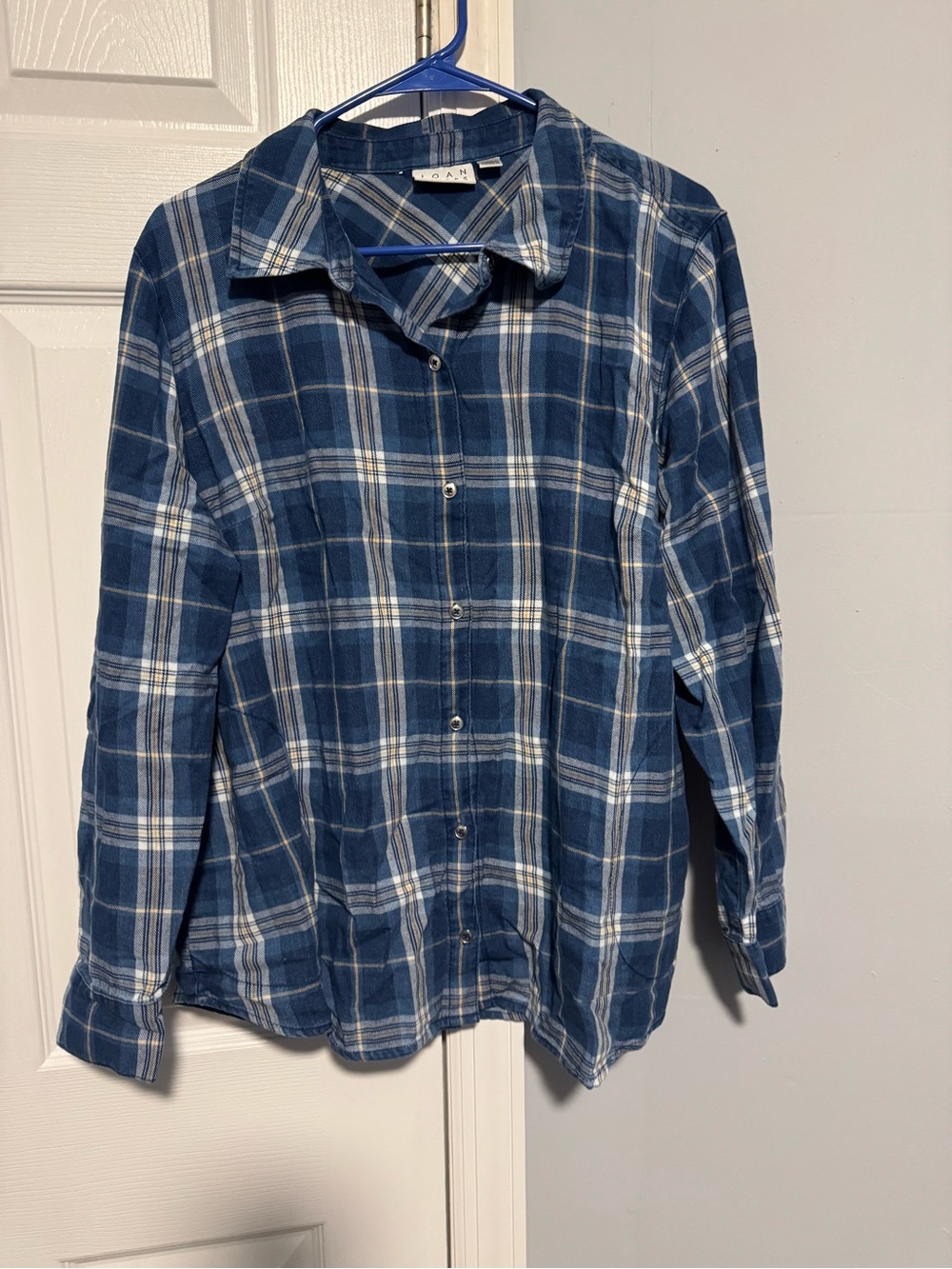 Joan Rivers Blue and White Plaid Button-Down Shirt